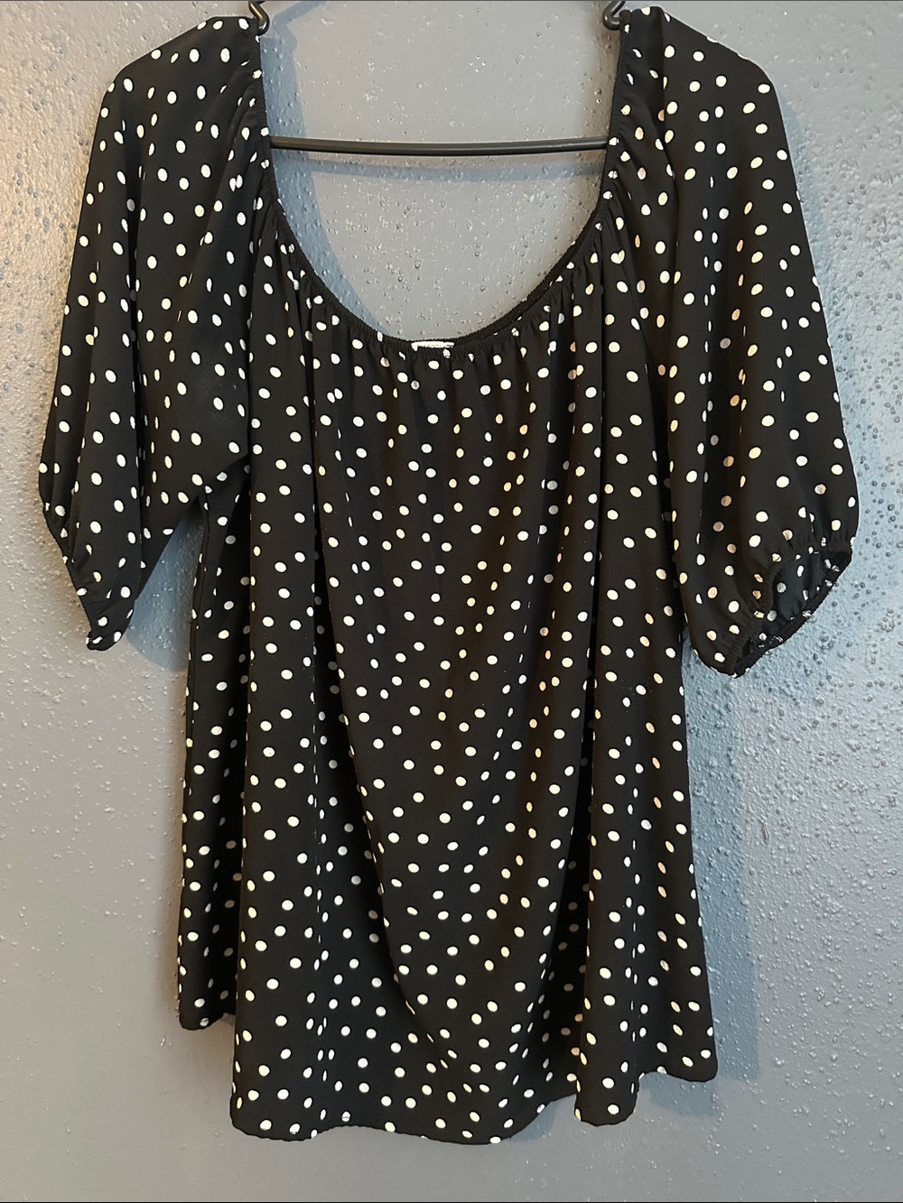 Women’s Liliana Black and White Polka Dot Puff Sleeve Tunic shirt - Picture 2 of 7